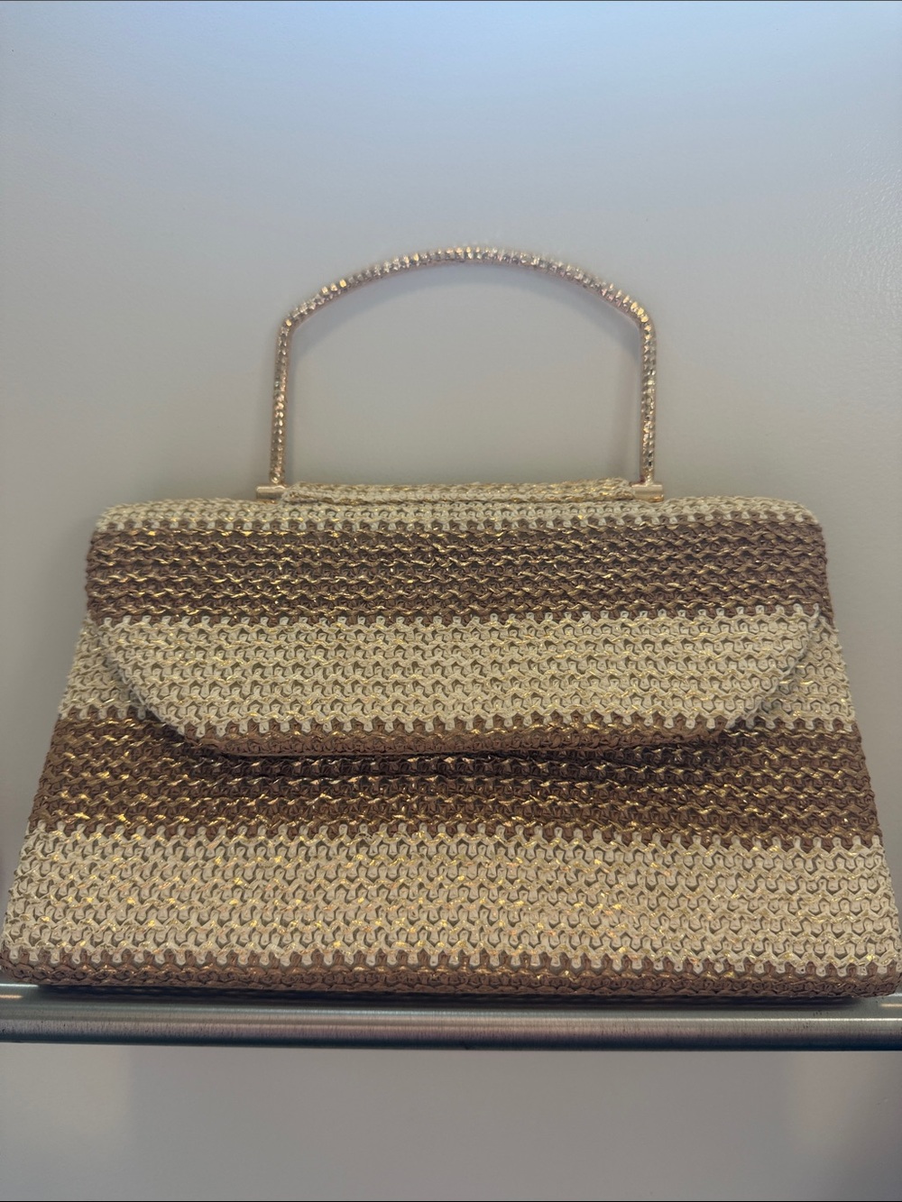 Woven Straw Top-Handle Satchel in Cream and Brown